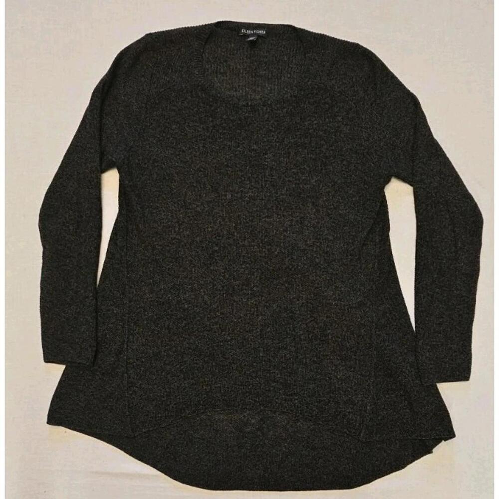 Eileen Fisher Sweater Women M Gray Lyocell Merino Wool Knit Crew LS Pullover